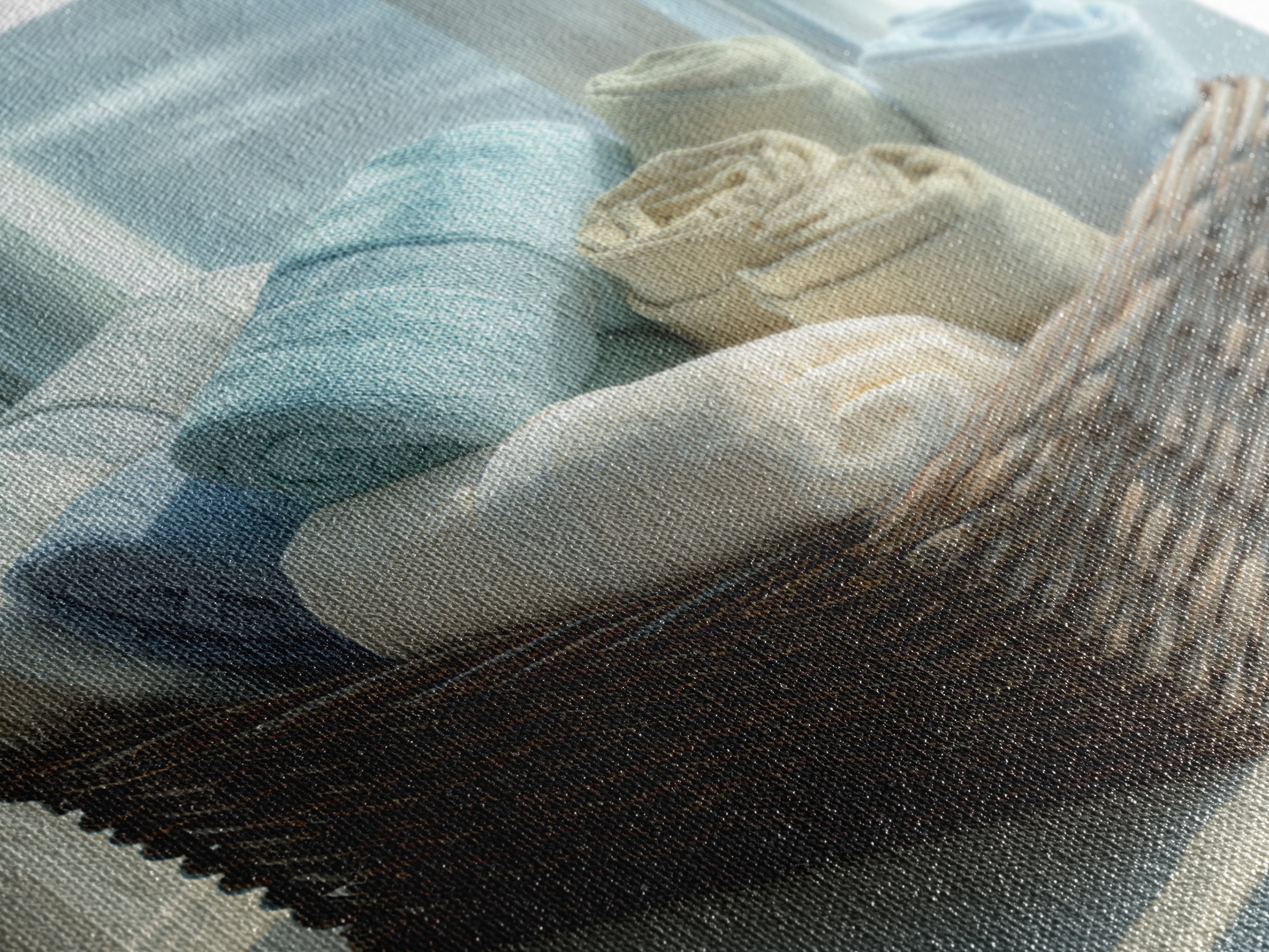 Basket of Folded Towels Framed Canvas Print, Laundry Room Art, Rustic Home Decor, Living Room Decor, Fine Art, Clean, LRA-1x1-62