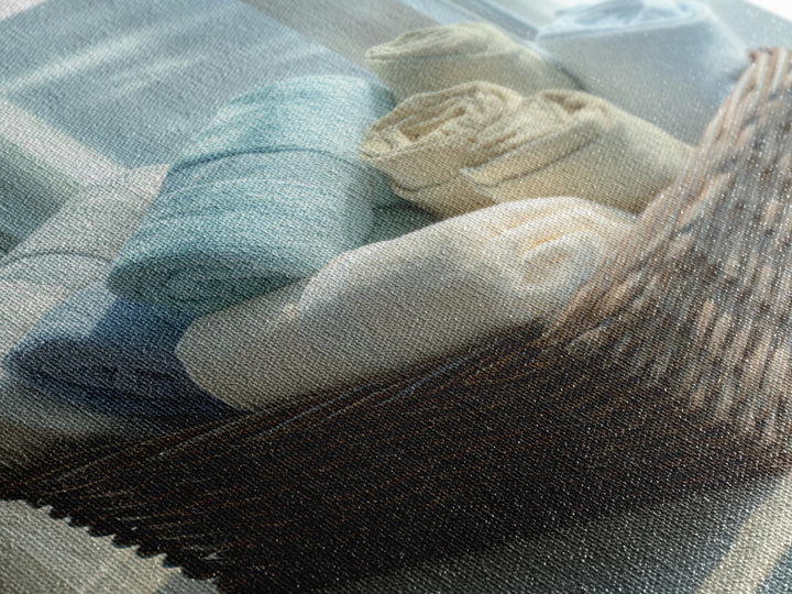 Basket of Folded Towels Framed Canvas Print, Laundry Room Art, Rustic Home Decor, Living Room Decor, Fine Art, Clean, LRA-1x1-62