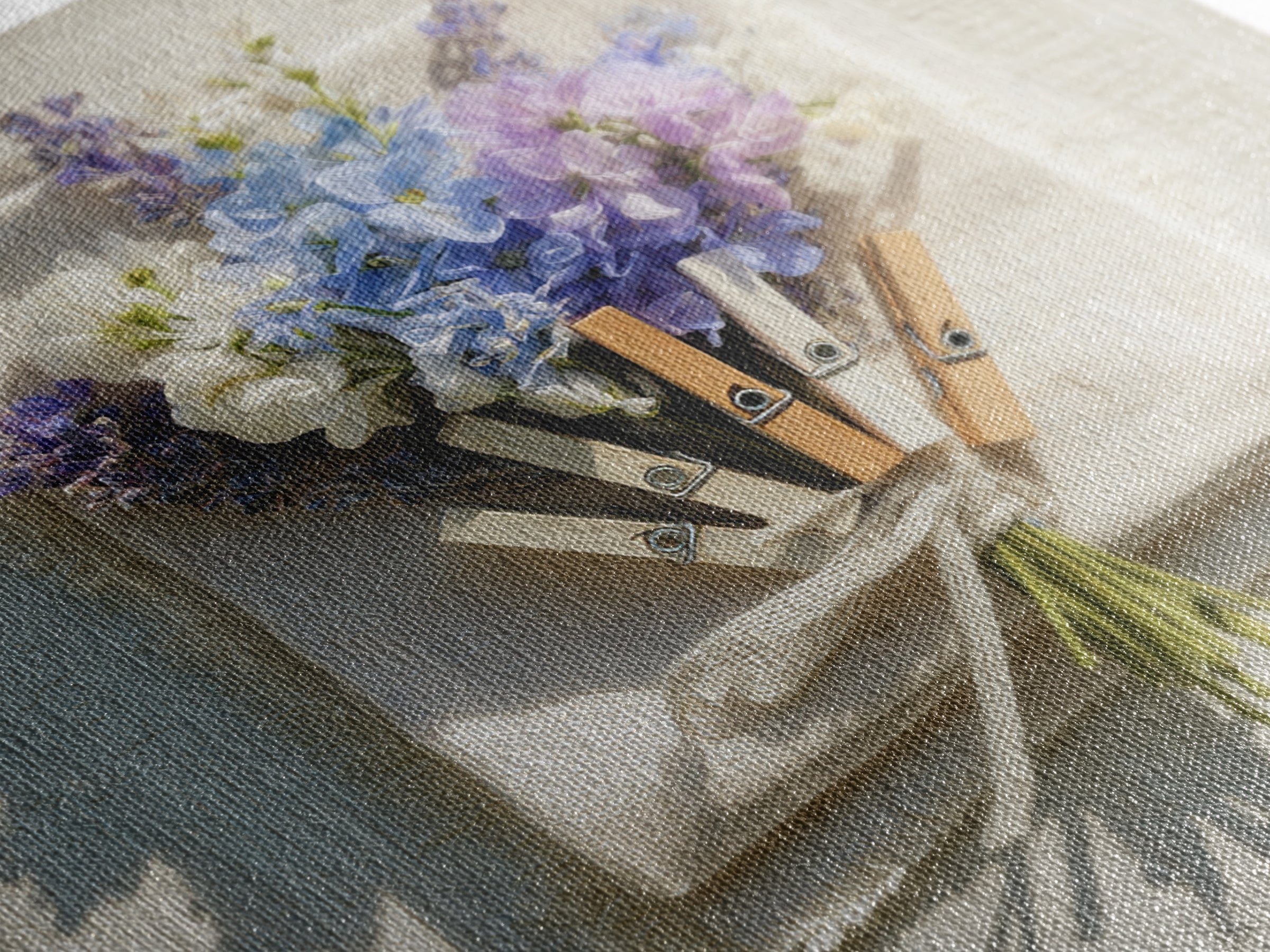 Clothespin Bouquet in Folk Art Style Framed Canvas Print, Laundry Room Art, Whimsical Art, Living Room Decor, Fine Art, Clean, LRA-1x1-68