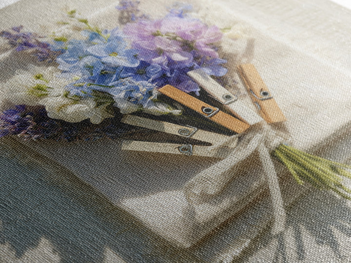 Clothespin Bouquet in Folk Art Style Framed Canvas Print, Laundry Room Art, Whimsical Art, Living Room Decor, Fine Art, Clean, LRA-1x1-68