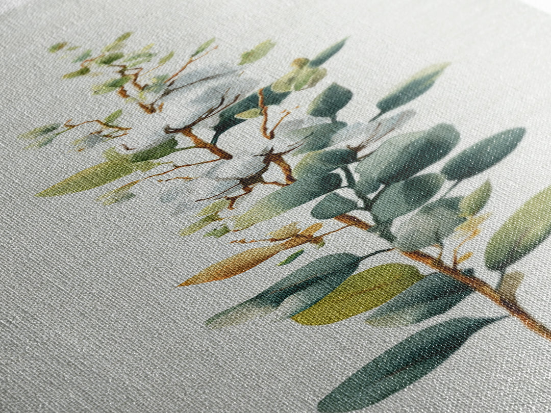 Sunlit White Towels and Eucalyptus Branch Canvas Print, Laundry Room Art, Digital Art, Living Room Decor, Watercolor Art, Clean, LRA-1x3-23