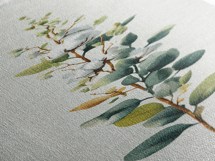 Sunlit White Towels and Eucalyptus Branch Canvas Print, Laundry Room Art, Digital Art, Living Room Decor, Watercolor Art, Clean, LRA-1x3-23