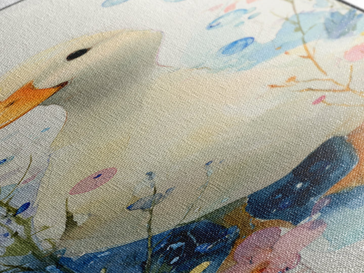 Duck and Bubbles Whimsical Watercolor Canvas Print, Laundry Room Art, Living Room Decor, Oil Painting, Clean, LRA-1x3-27