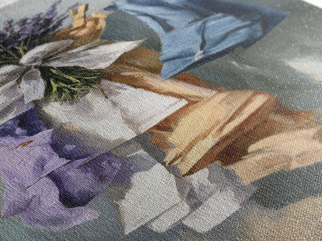 Lavender Sachet and Ribbon Still Life Framed Canvas Print, Laundry Room Art, Modern Decor, Living Room Decor, Fine Art, Clean, LRA-1x3-29