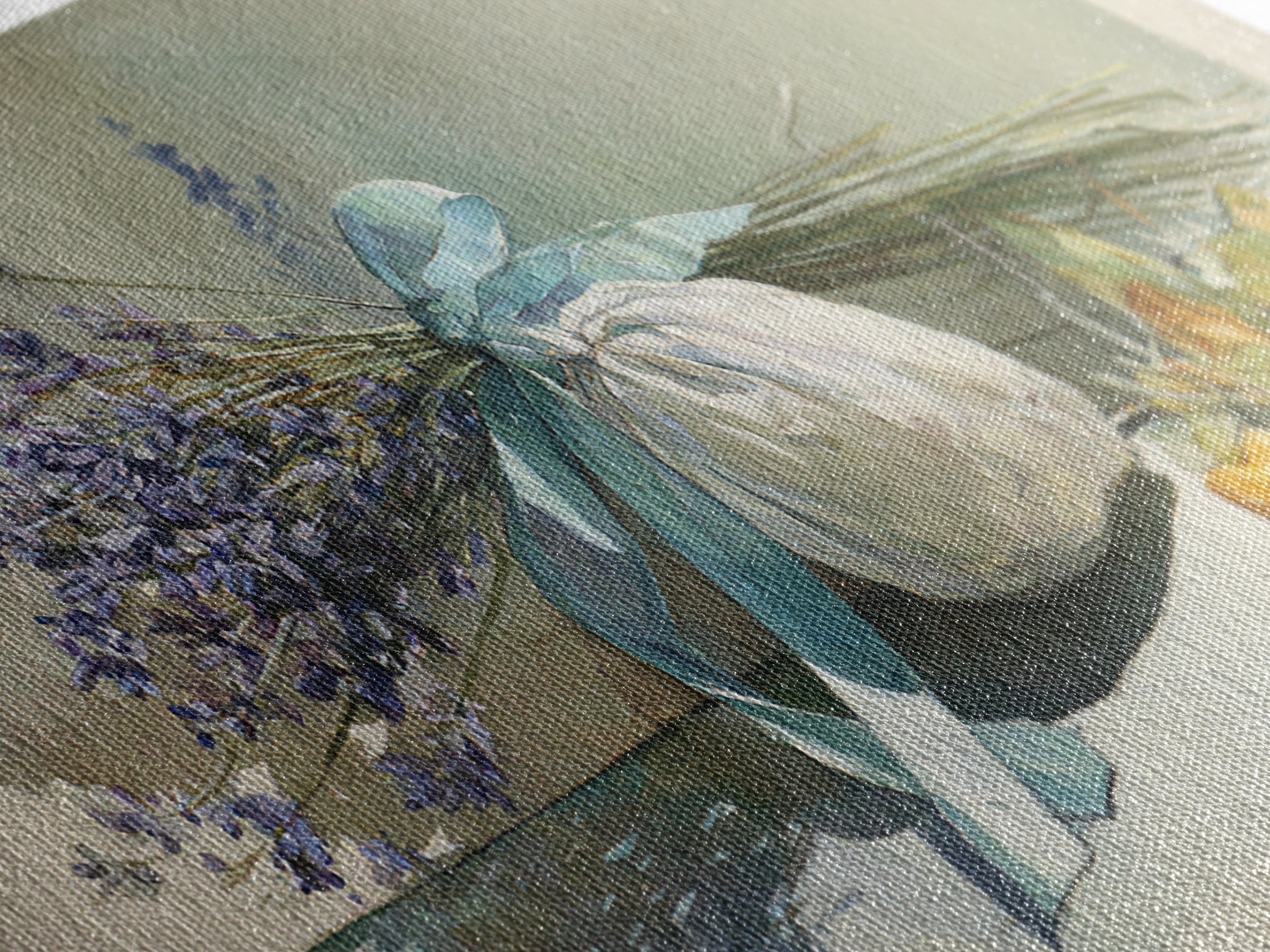 Lavender Sachet and Ribbon Still Life Framed Canvas Print, Laundry Room Art, Minimalist Decor, Living Room Decor, Clean, LRA-2x1-13