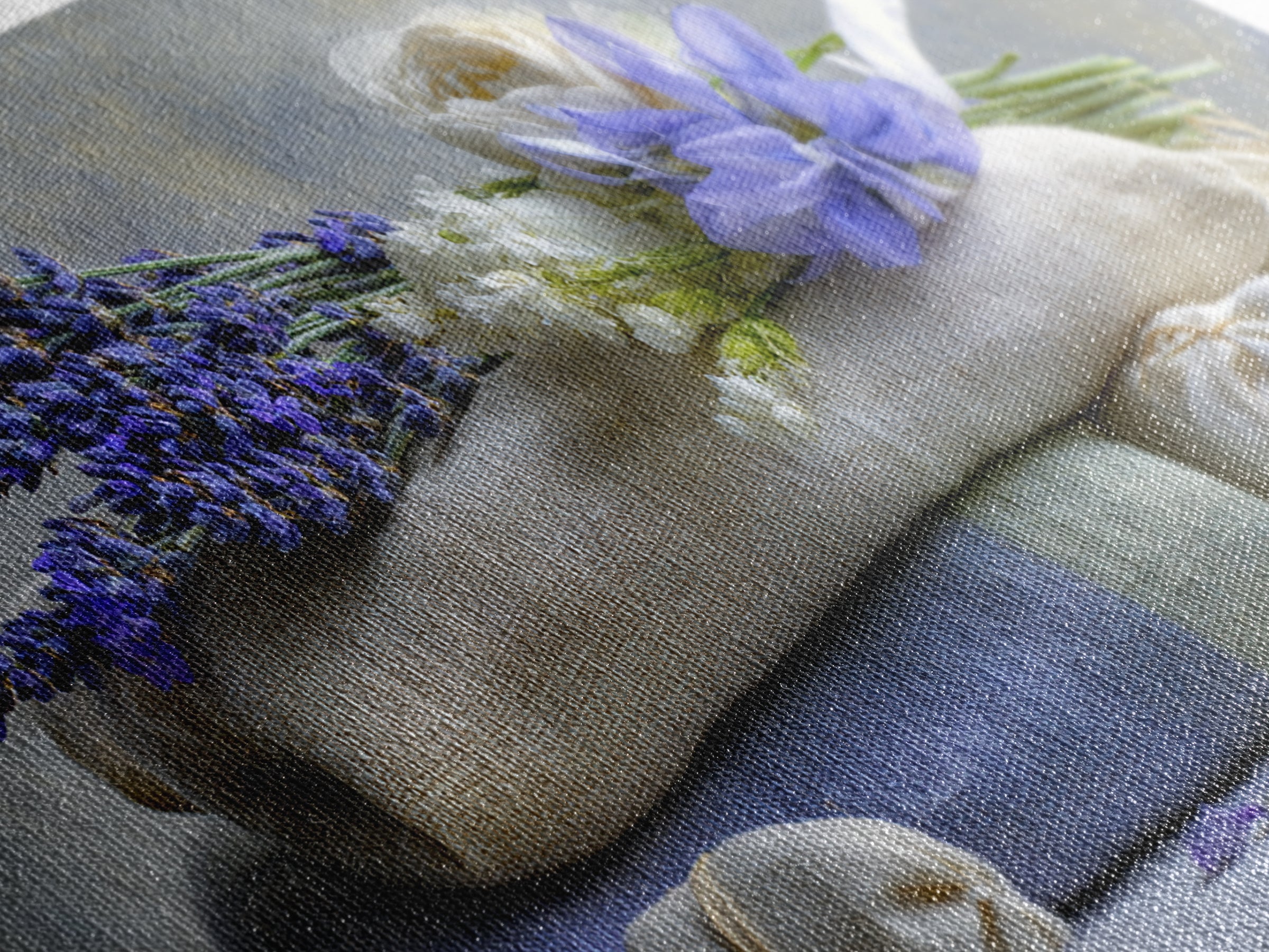 Lavender Sachet and Ribbon Still Life Framed Canvas Print, Laundry Room Art, Minimalist Decor, Living Room Decor, Clean, LRA-2x1-37