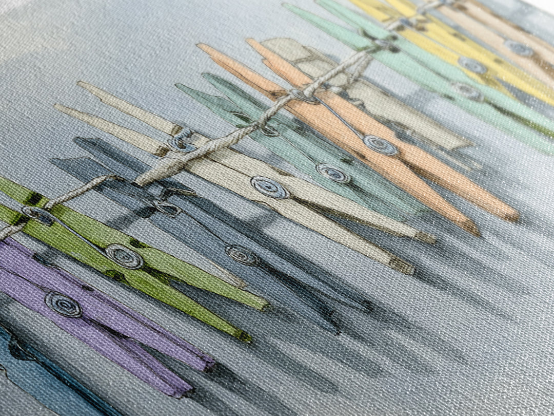 Cheerful Clothespins Arranged as Pattern Canvas Print, Laundry Room Art, Digital Art, Living Room Decor, Fine Art, Clean, LRA-2x1-48