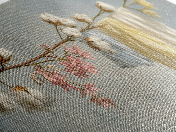 Fresh Cotton Branch Botanical Study Framed Canvas Print, Laundry Room Art, Wall Art Print, Living Room Decor, Watercolor Art, LRA-2x1-99