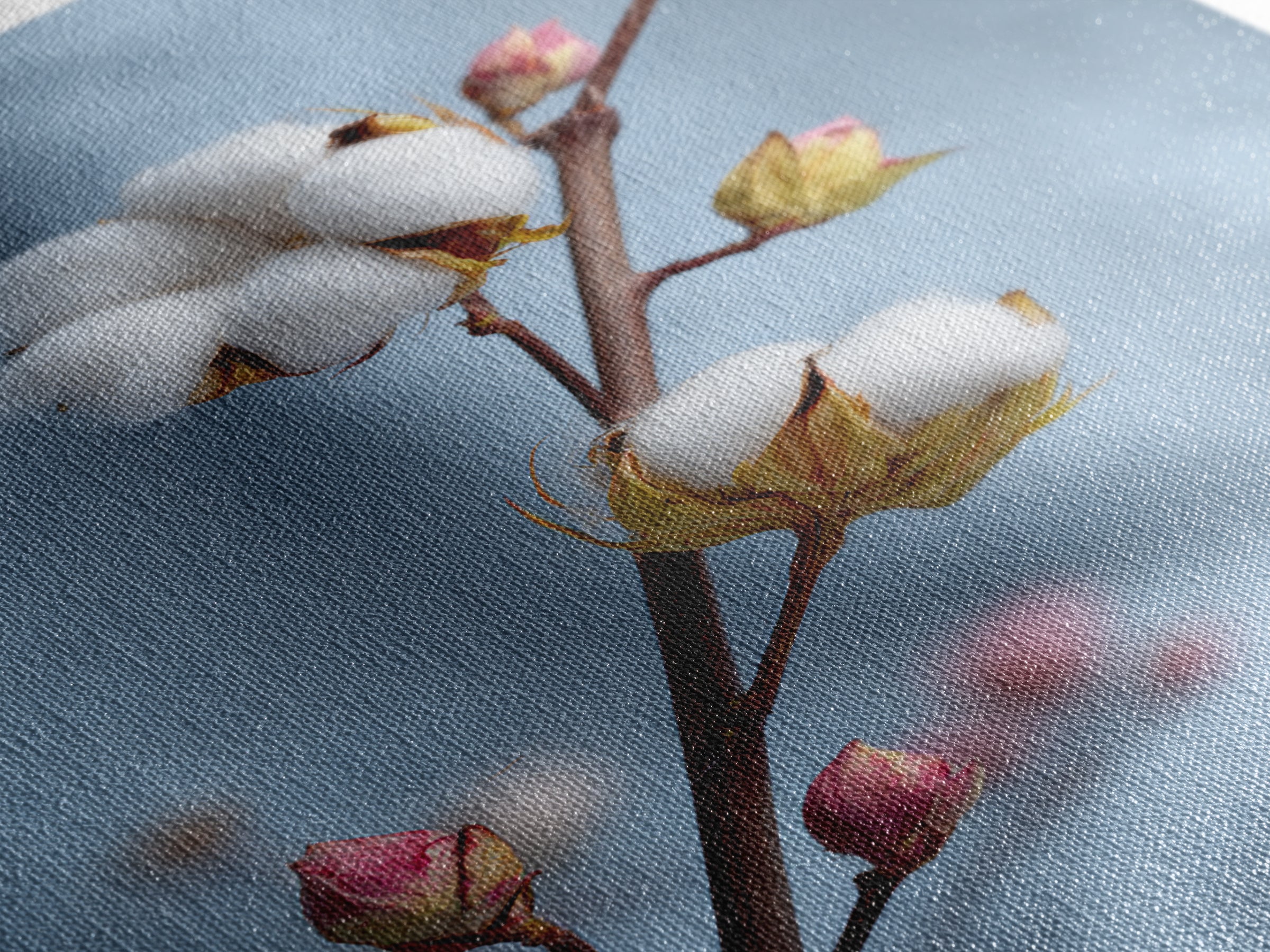 Fresh Cotton Branch Botanical Study Canvas Print, Laundry Room Art, Gallery Decor, Living Room Decor, Oil Painting, Clean, LRA-2x3-15
