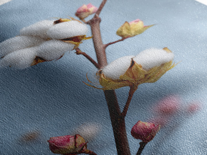 Fresh Cotton Branch Botanical Study Canvas Print, Laundry Room Art, Gallery Decor, Living Room Decor, Oil Painting, Clean, LRA-2x3-15