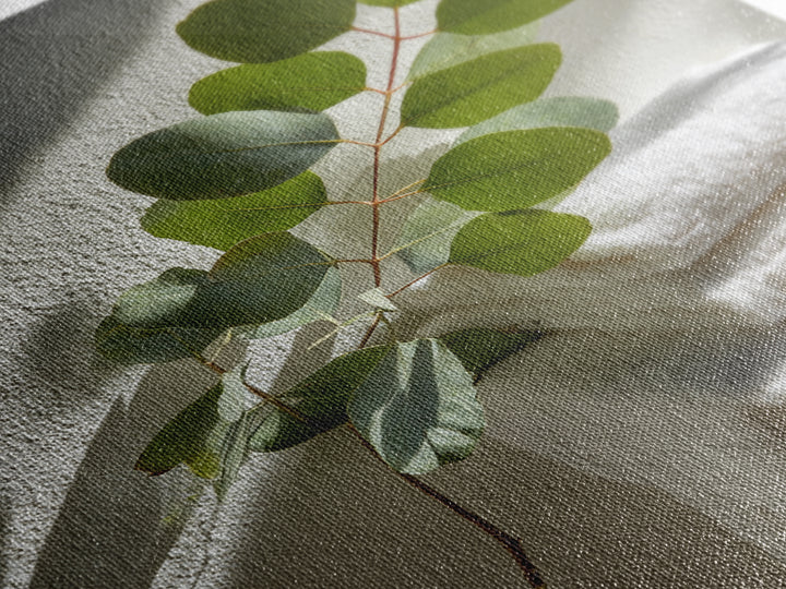 Sunlit White Towels and Eucalyptus Branch Framed Canvas Print, Laundry Room Art, Neutral Decor, Living Room Decor, LRA-2x3-19