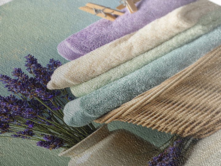 Basket of Folded Towels Framed Canvas Print, Laundry Room Art, Textured Painting, Living Room Decor, Fine Art, Clean, LRA-2x3-22