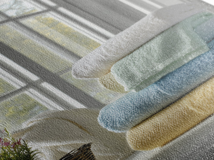 Basket of Folded Towels Framed Canvas Print, Laundry Room Art, Textured Painting, Living Room Decor, Fine Art, Clean, LRA-2x3-46