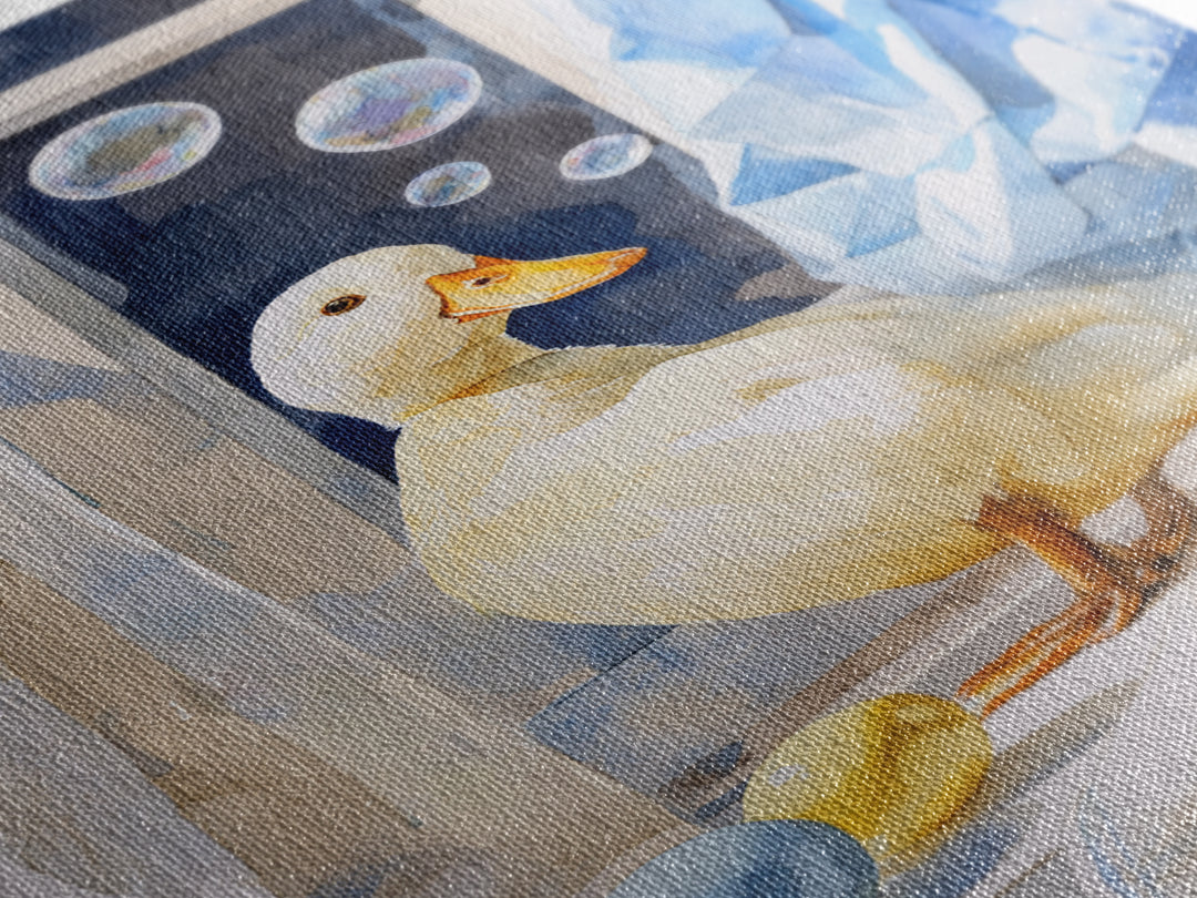 Duck and Bubbles Whimsical Watercolor Canvas Print, Laundry Room Art, Digital Wall Art, Living Room Decor, Fine Art, Clean, LRA-2x3-71
