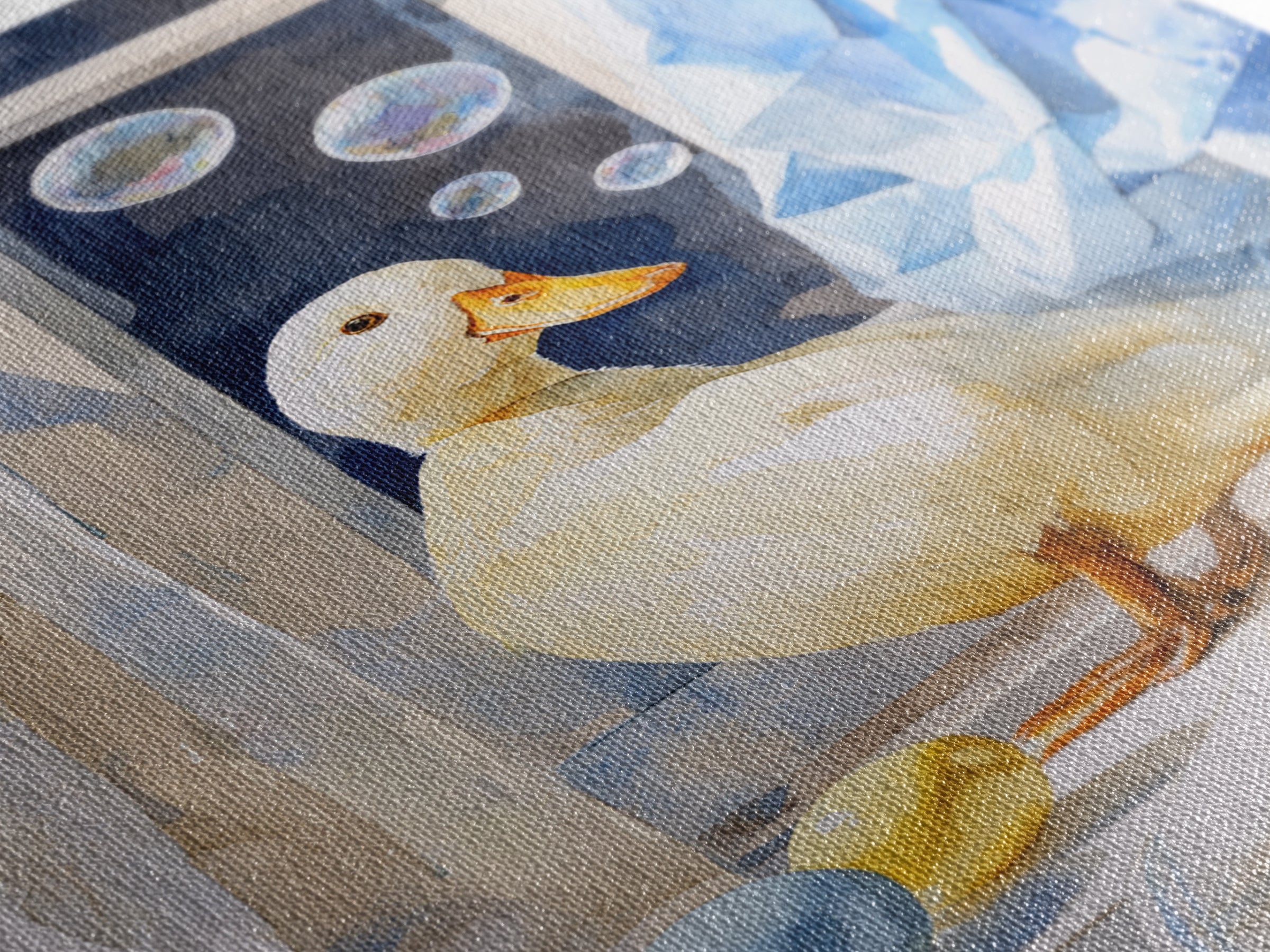 Duck and Bubbles Whimsical Watercolor Canvas Print, Laundry Room Art, Digital Wall Art, Living Room Decor, Fine Art, Clean, LRA-2x3-71