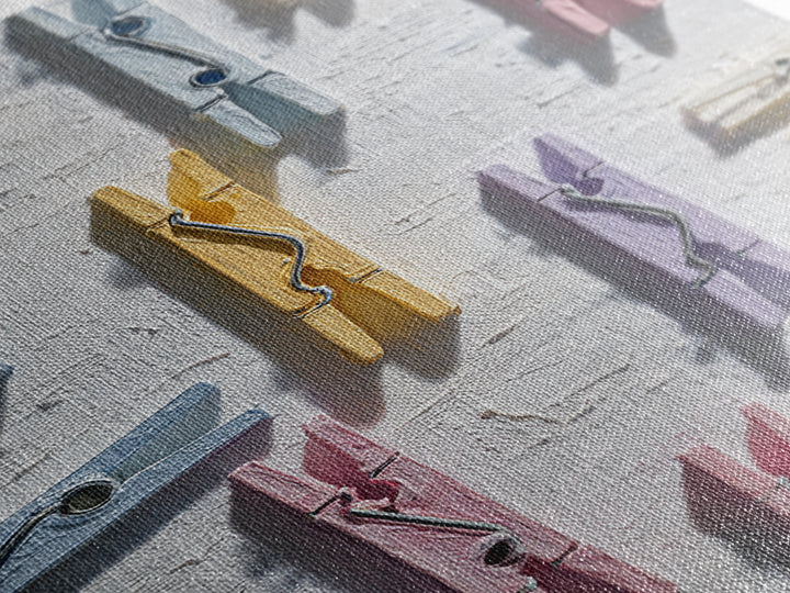 Cheerful Clothespins Arranged as Pattern Framed Canvas Print, Laundry Room Art, Downloadable Art, Living Room Decor, Clean, LRA-2x3-84