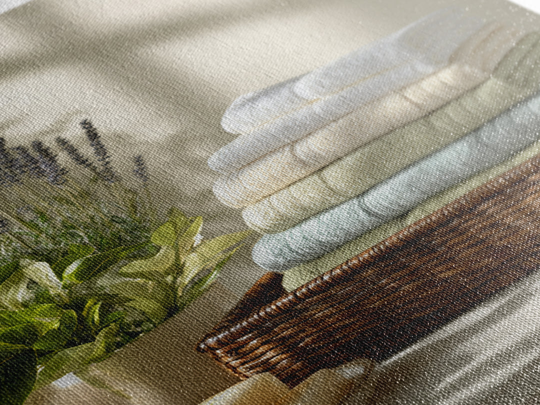 Basket of Folded Towels Framed Canvas Print, Laundry Room Art, Digital Print, Living Room Decor, Clean, Custom Wall Art, LRA-2x3-94