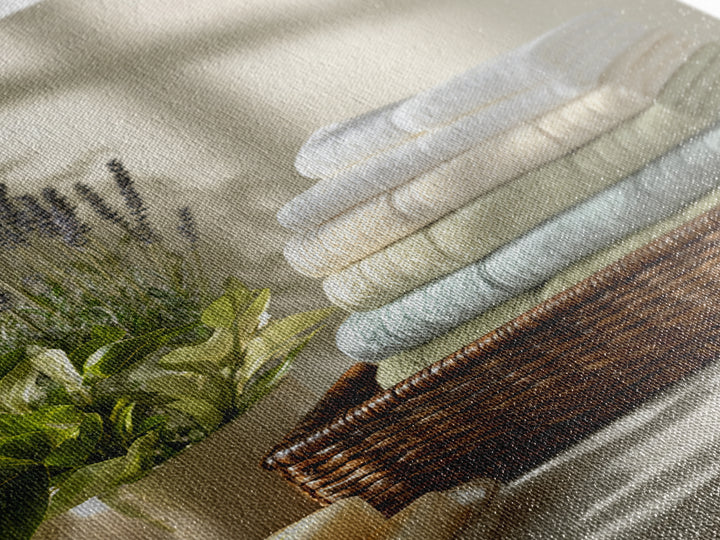 Basket of Folded Towels Framed Canvas Print, Laundry Room Art, Digital Print, Living Room Decor, Clean, Custom Wall Art, LRA-2x3-94