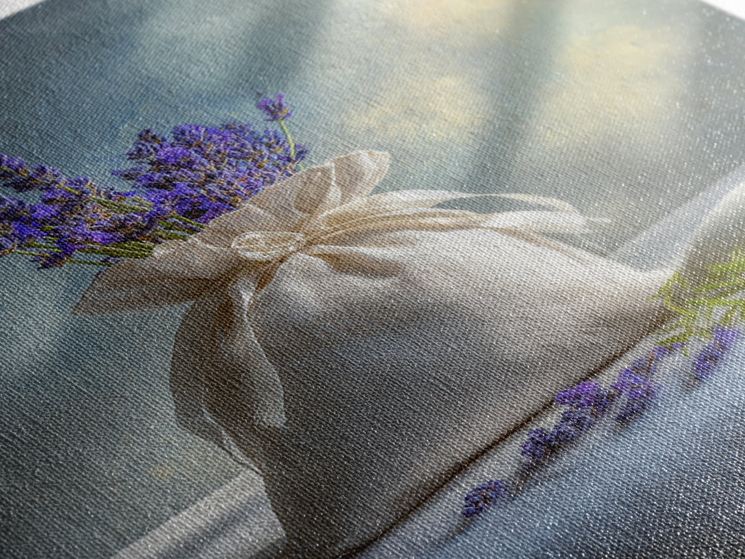 Lavender Sachet and Ribbon Still Life Framed Canvas Print, Laundry Room Art, Farmhouse Decor, Living Room Decor, Clean, LRA-2x3-97