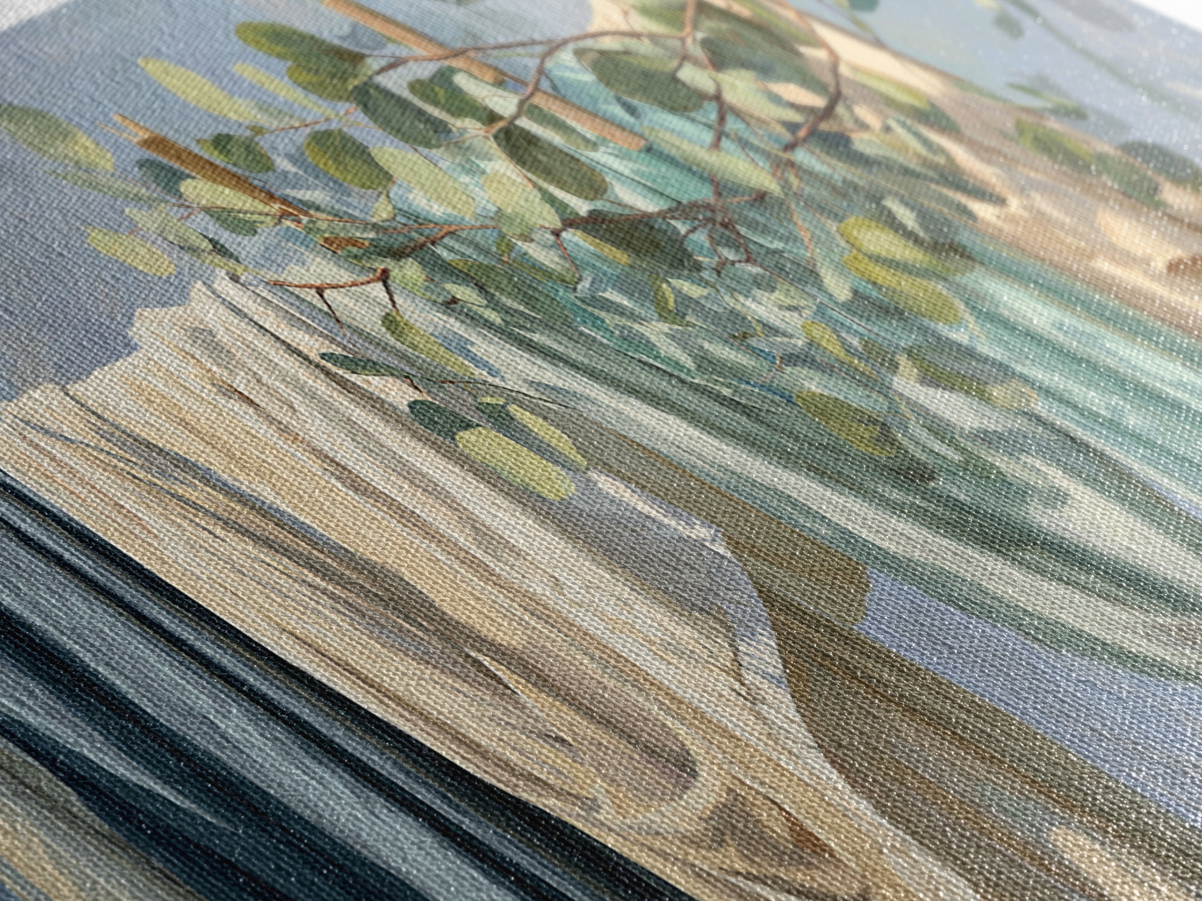 Sunlit White Towels and Eucalyptus Branch Canvas Print, Laundry Room Art, Printable Wall Art, Living Room Decor, Clean, LRA-3x1-51