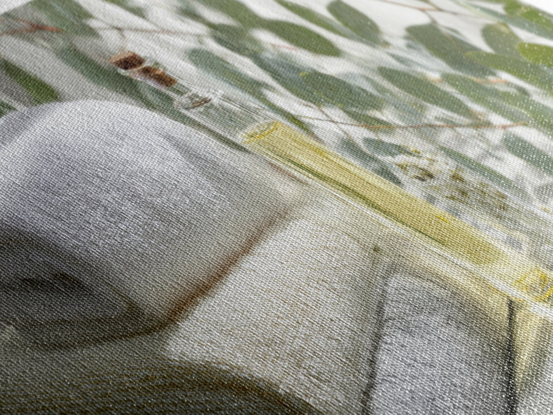 Sunlit White Towels and Eucalyptus Branch Canvas Print, Laundry Room Art, Printable Art, Living Room Decor, Watercolor Art, LRA-3x1-75