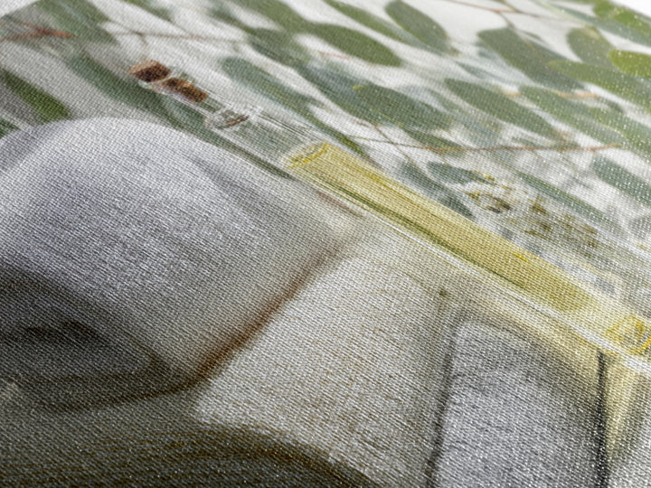 Sunlit White Towels and Eucalyptus Branch Canvas Print, Laundry Room Art, Printable Art, Living Room Decor, Watercolor Art, LRA-3x1-75