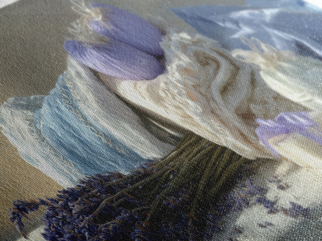 Lavender Sachet and Ribbon Still Life Framed Canvas Print, Laundry Room Art, Farmhouse Wall Art, Living Room Decor, Clean, LRA-3x1-81