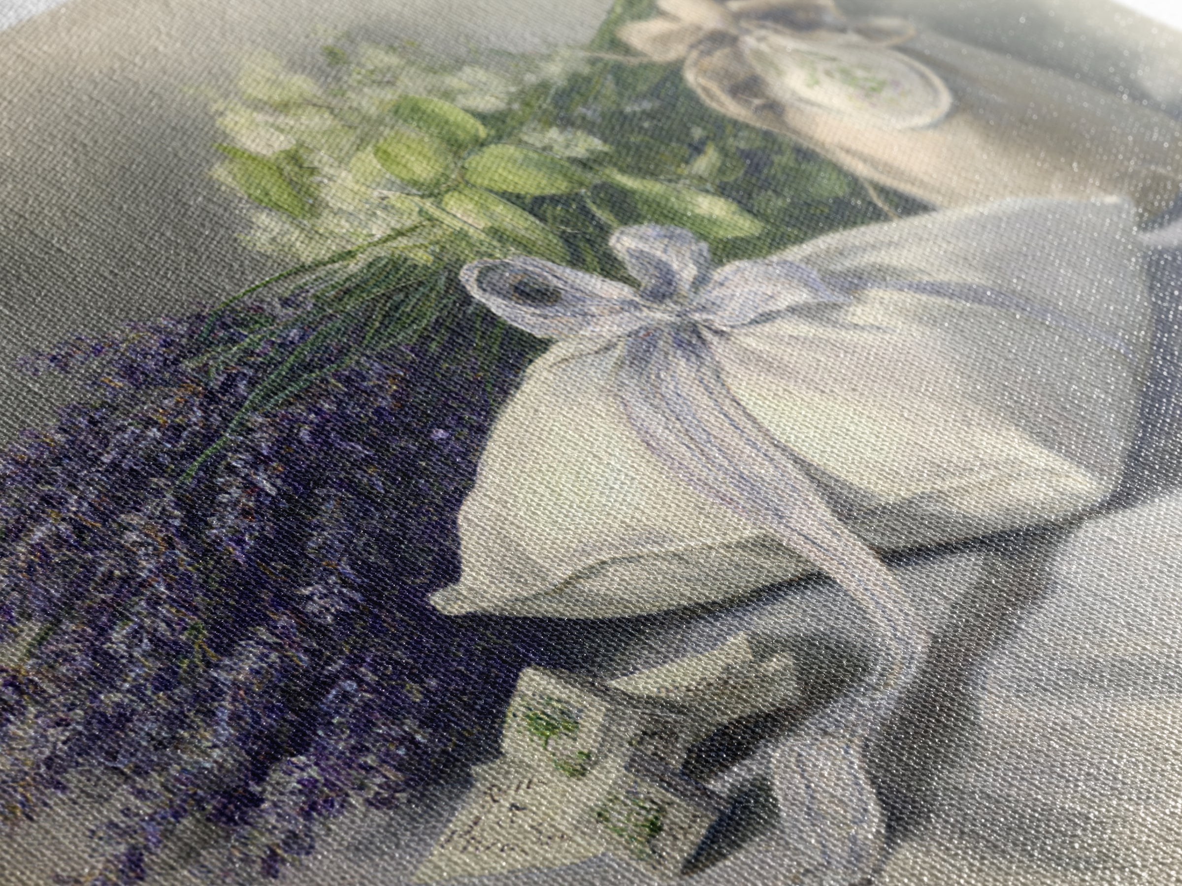 Lavender Sachet and Ribbon Still Life Framed Canvas Print, Laundry Room Art, Downloadable Art, Living Room Decor, Clean, LRA-3x2-45