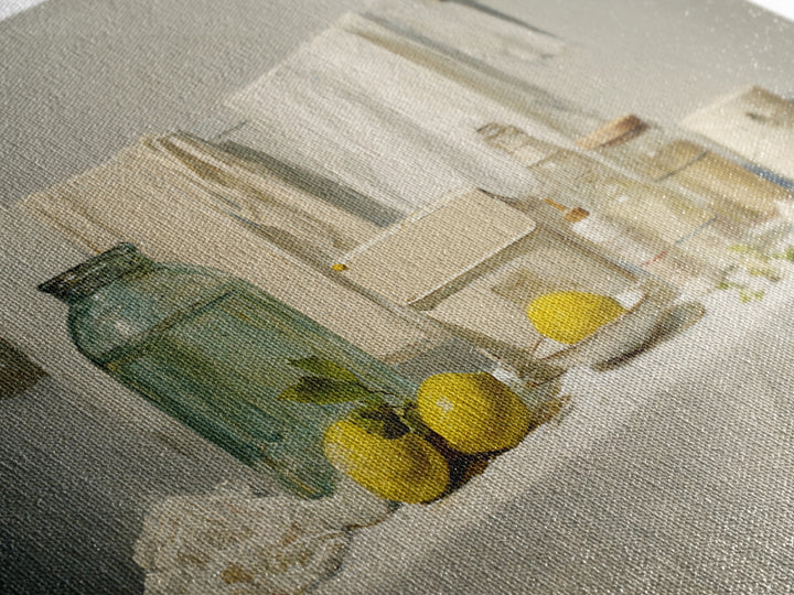 Lemon and Clean Linen Still Life Framed Canvas Print, Laundry Room Art, Digital Art, Living Room Decor, Abstract Art, Clean, LRA-3x2-55