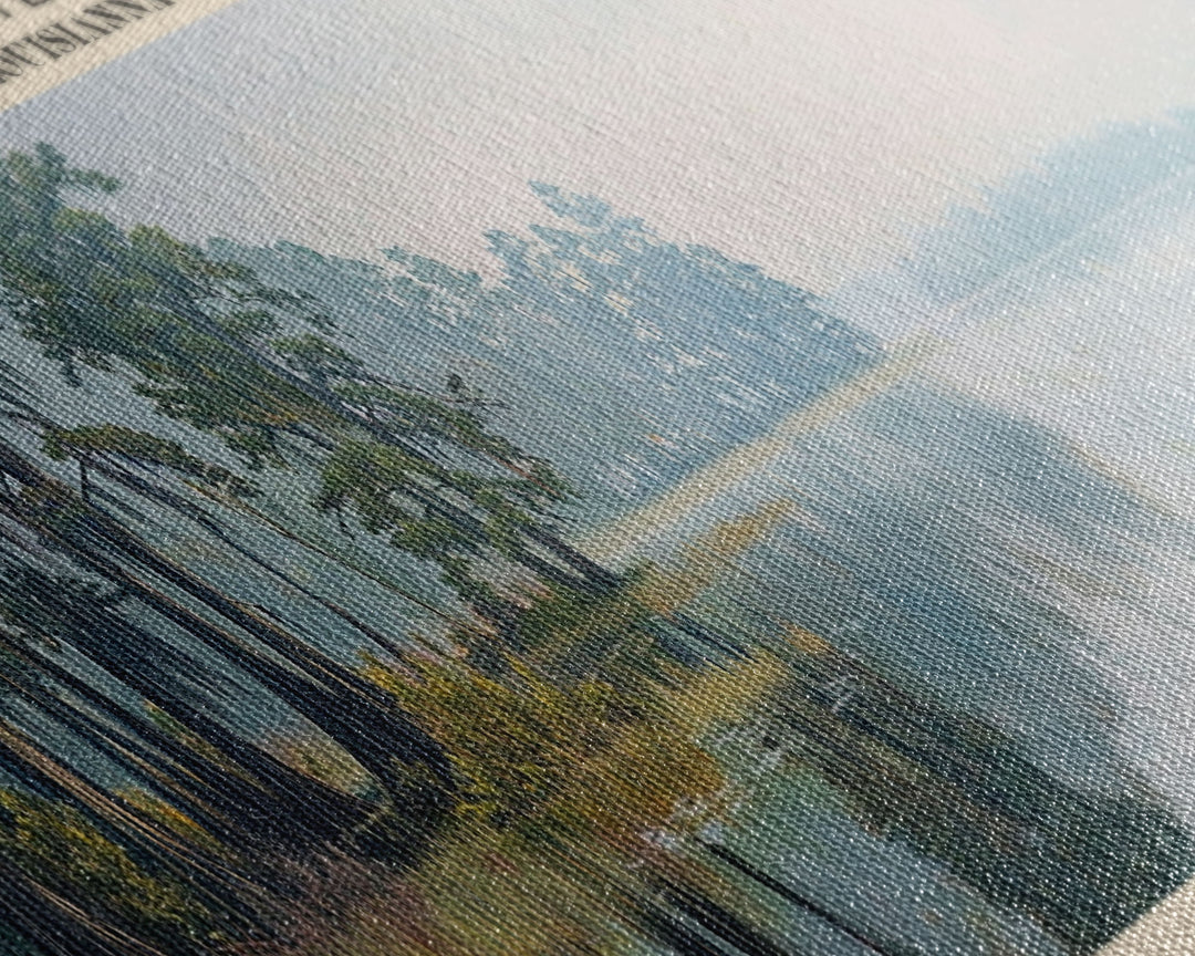 Calcasieu Lake Framed Canvas Print, Lake House Art, Panoramic Wall Art, Travel Poster, Minimalist Lake Painting, Home Decor