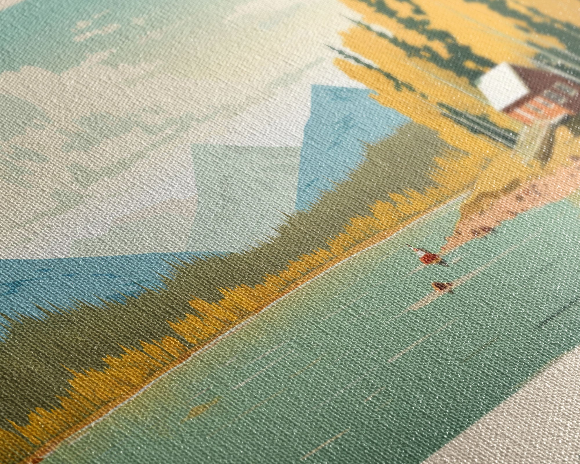 Birch Northwest Territories Framed Canvas Print, Panoramic Wall Art, Midcentury Modern, Pop Art, Travel Poster, Scenic Living Room Decor, Lake House Art