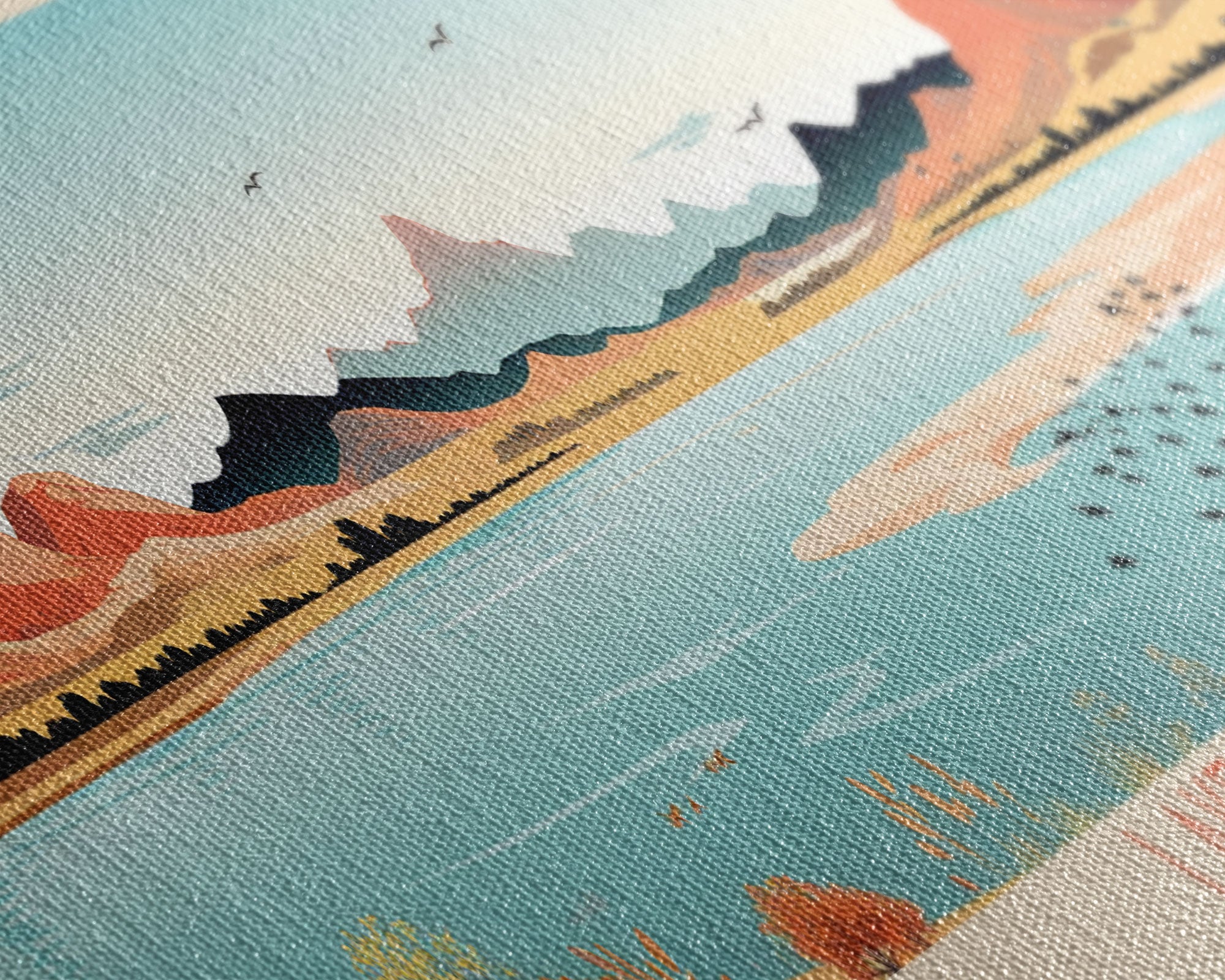 Lake Greeson Arizona Framed Canvas Print, Panoramic Wall Art, Midcentury Modern, Pop Art, Living Room Decor, Travel Poster, Bedroom Art
