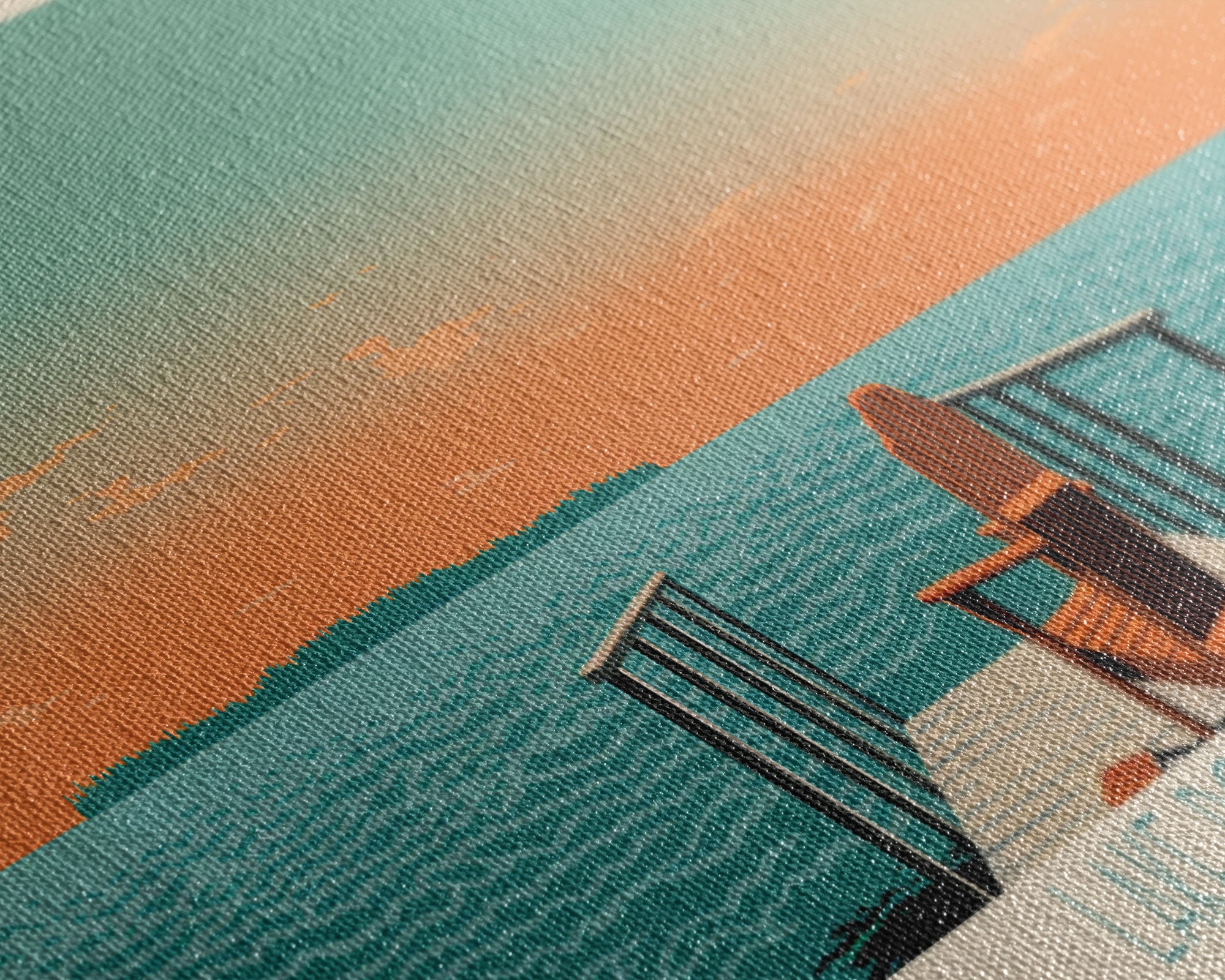Lake Pontchartrain Louisiana Framed Canvas Print, Panoramic Wall Art, Midcentury Modern, Pop Art, Living Room Decor, Travel Poster, Lake House Art