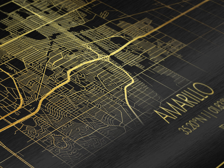 Amarillo Texas City street map, Metallic Gold Print, Metal Art, wood framed map, black and gold, Street Map Art, Minimalist Wall Art, Modern House Art