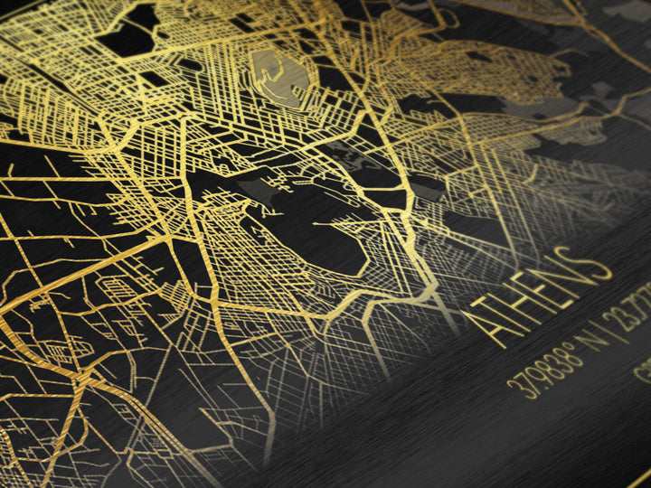 Athens Greece City street map, Metallic Gold Print, Metal Art, wood framed map, black and gold, Street Map Art, Housewarming Gift, Travel Poster