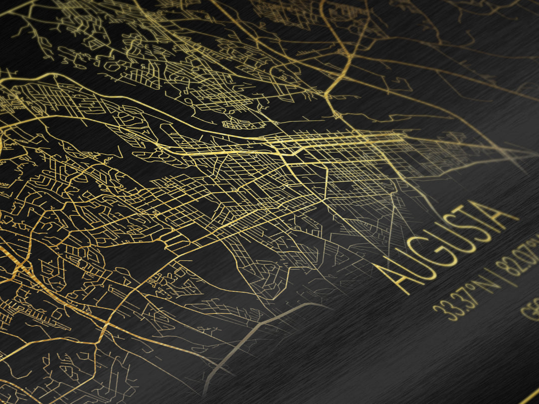 Augusta Georgia City street map, Metallic Gold Print, Metal Art, wood framed map, black and gold, Street Map Art, Gold Street Map Art, Travel Poster