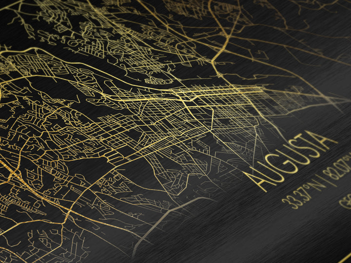 Augusta Georgia City street map, Metallic Gold Print, Metal Art, wood framed map, black and gold, Street Map Art, Gold Street Map Art, Travel Poster
