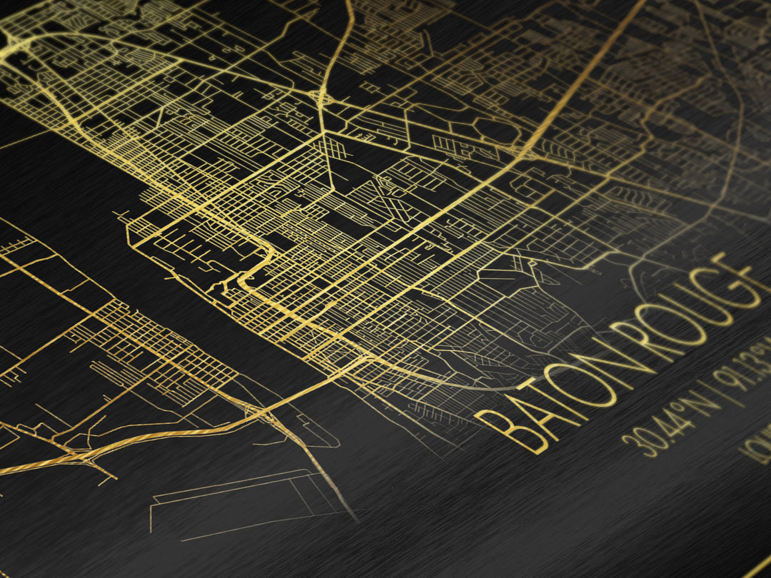 Baton Rouge Louisiana City Poster, Metallic Gold Art, Metal Art, real wood frames, black and gold, Map Print Poster, Travel Poster, Housewarming Gift