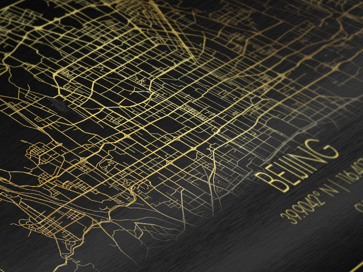 Beijing China City street map, Metallic Gold Print, Metal Art, wood framed map, black and gold, Street Map Art, Best Friend Gifts, Travel Poster