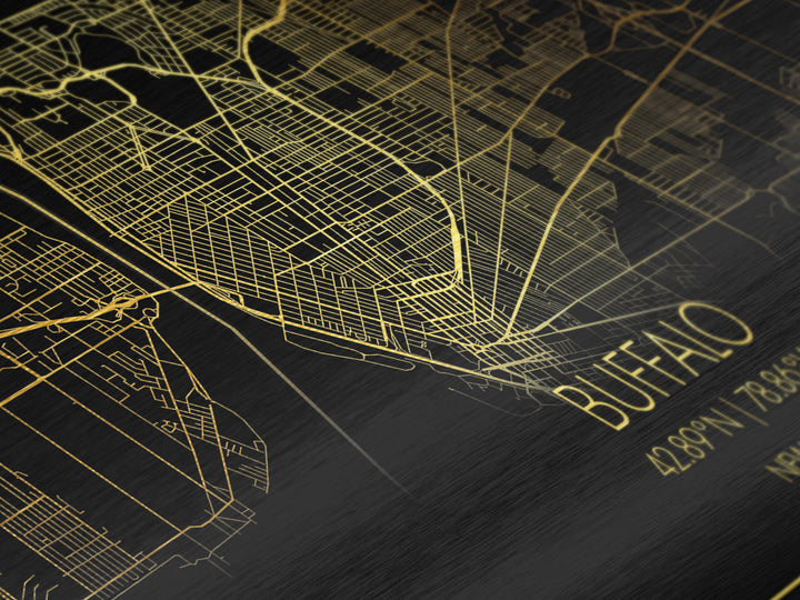 Buffalo New York City street map, Metallic Gold Print, Metal Art, wood framed map, black and gold, Street Map Art, Gold Street Map Art, Modern Wall Art