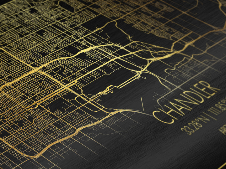 Chandler Arizona City street map, Metallic Gold Print, Metal Art, wood framed map, black and gold, Street Map Art, Housewarming Gift
