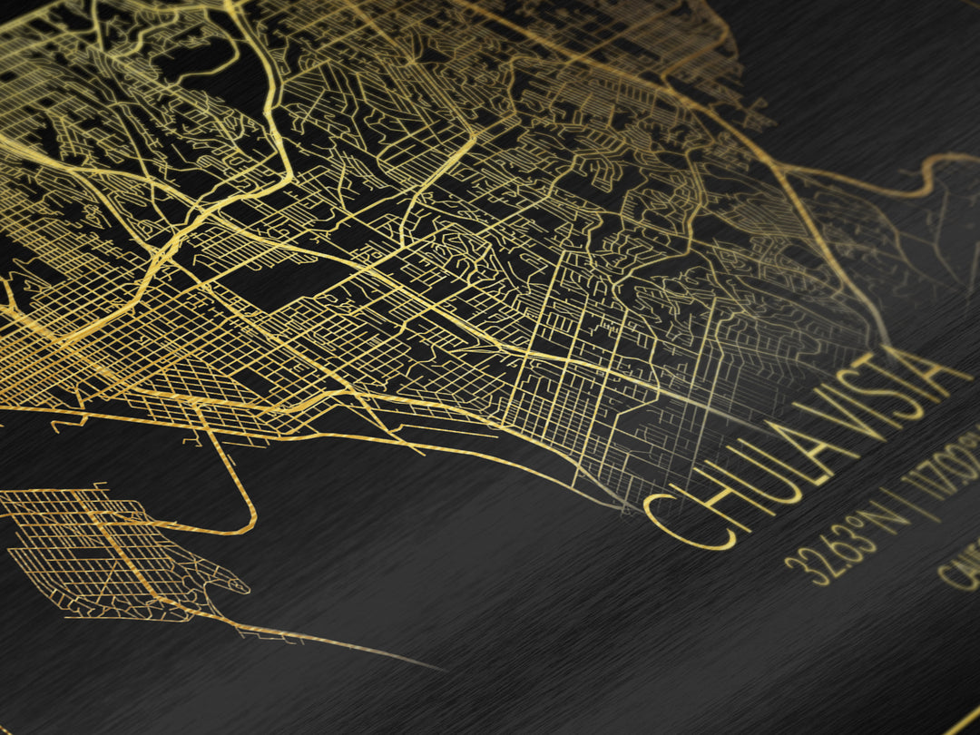 Chula Vista California City Poster, Metallic Gold Art, Metal Art, real wood frames, black and gold, Map Print Poster, Travel Poster, Modern House Art