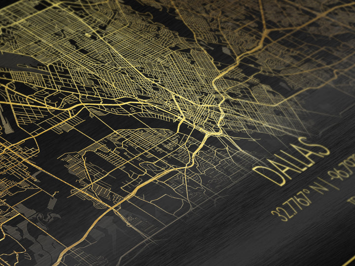 Dallas Texas City street map, Metallic Gold Print, Metal Art, wood framed map, black and gold, Street Map Wall Art, College Dorm Décor, Minimalist Wall Art