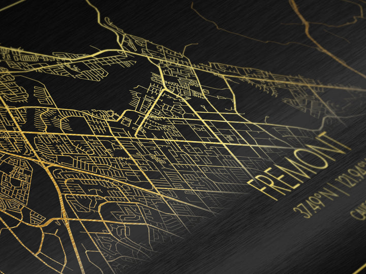 Fremont California City Poster, Metallic Gold Art, Metal Art, real wood frames, black and gold, Street Map Wall Art, Best Friend Gifts