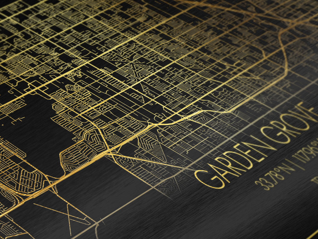 Garden Grove California City street map, Metallic Gold Print, Metal Art, wood framed map, black and gold, Street Map Art, Gold Street Map Art