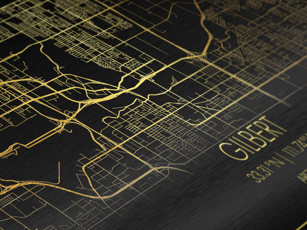 Gilbert Arizona City street map, Metallic Gold Print, Metal Art, wood framed map, black and gold, Street Map Art, Housewarming Gift, Map Art