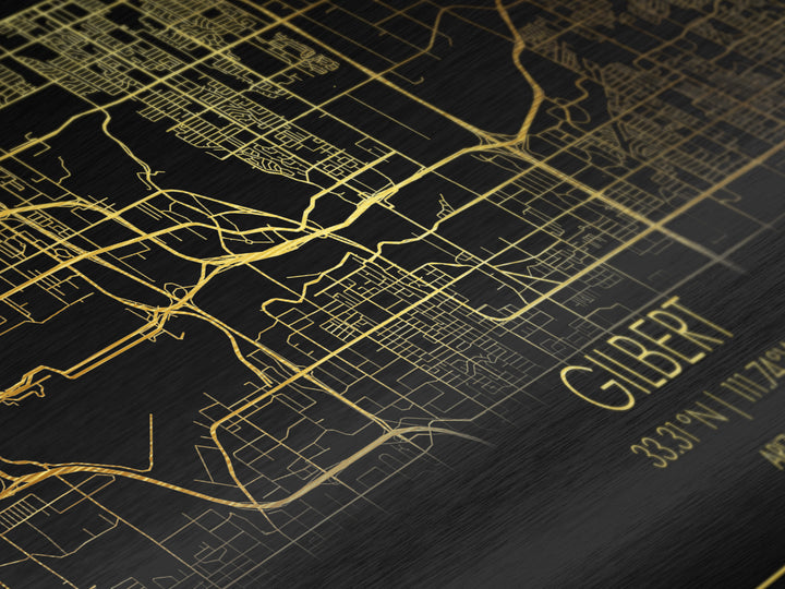 Gilbert Arizona City street map, Metallic Gold Print, Metal Art, wood framed map, black and gold, Street Map Art, Housewarming Gift, Map Art