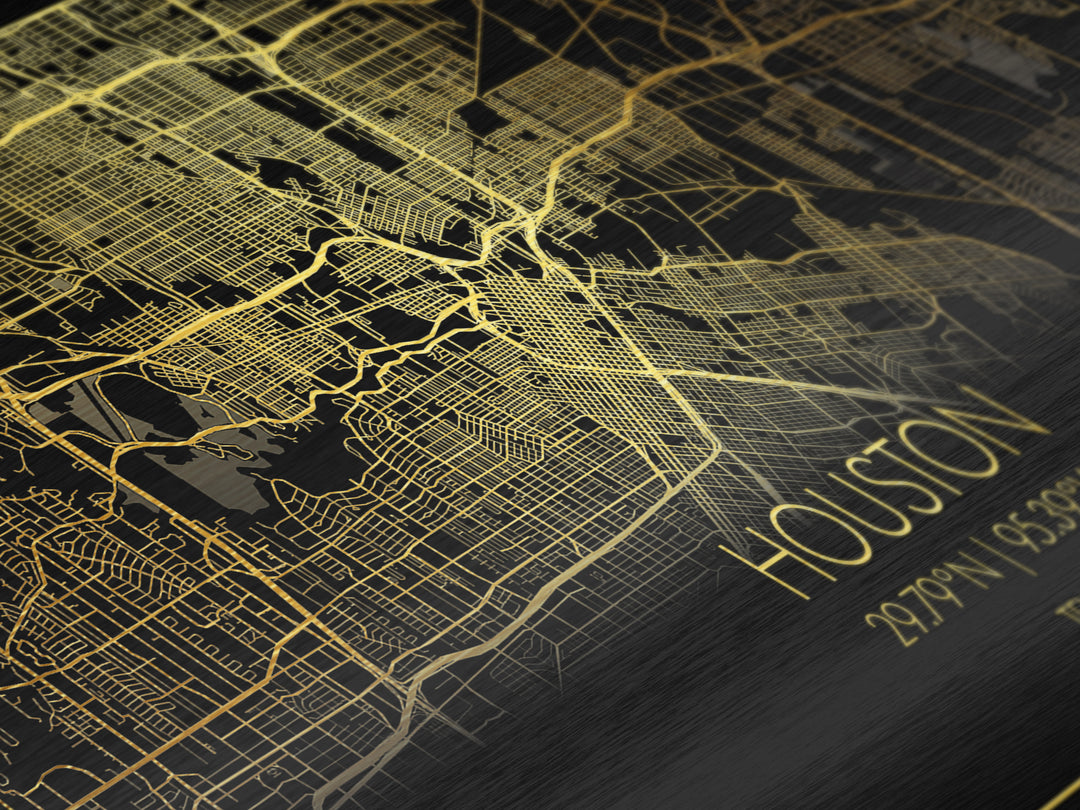 Houston Texas City street map, Metallic Gold Print, Metal Art, wood framed map, black and gold, Street Map Art, Travel Poster, Modern House Art