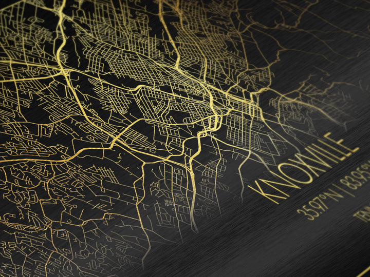 Knoxville Tennessee City Poster, Metallic Gold Art, Metal Art, real wood frames, black and gold, Street Map Wall Art, Best Friend Gifts