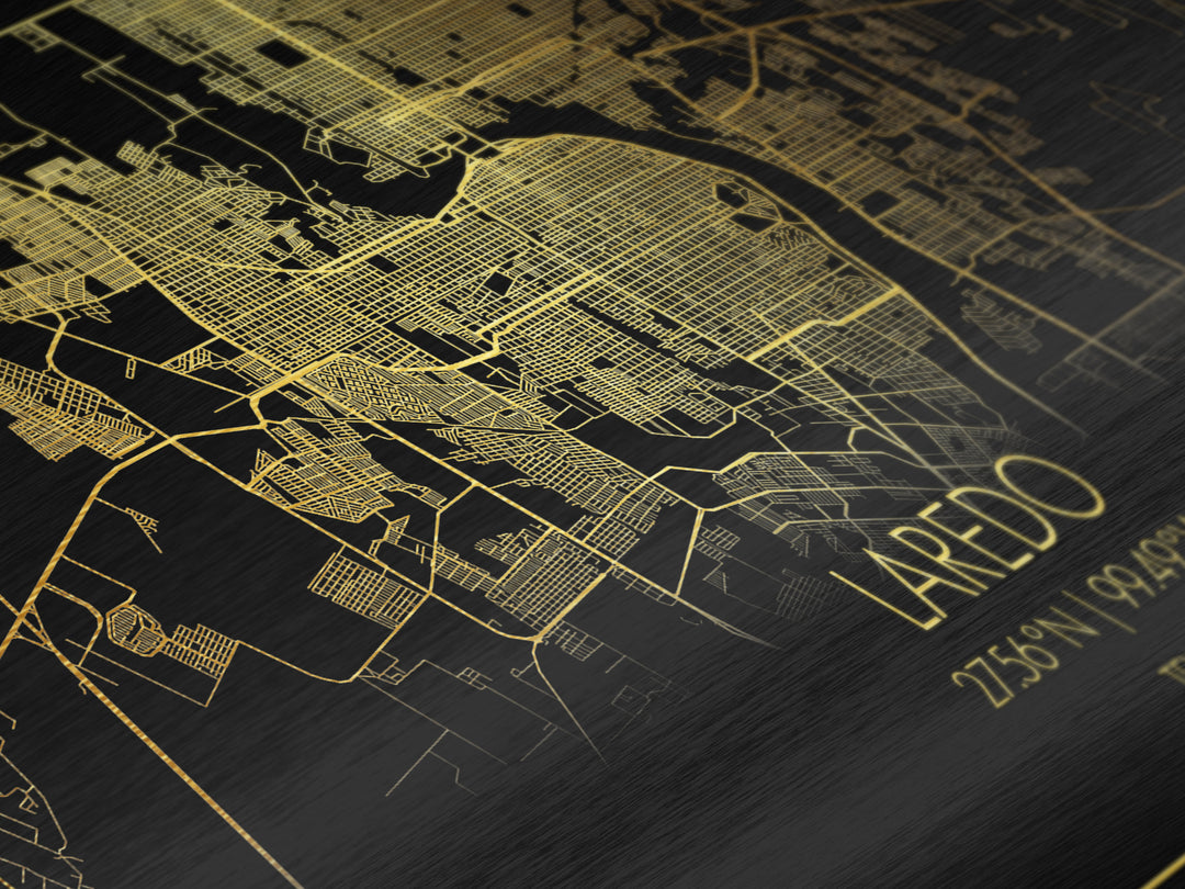 Laredo Texas City Poster, Metallic Gold Art, Metal Art, real wood frames, black and gold, Street Map Art, Modern House Art